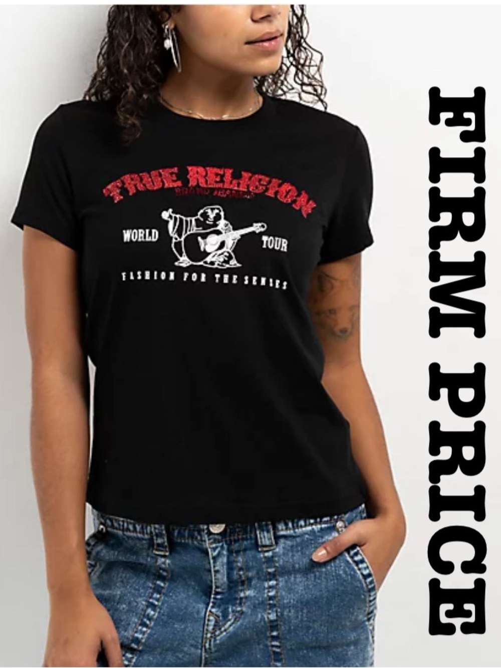 TRUE RELIGION Crystal Crew Neck Crop Top